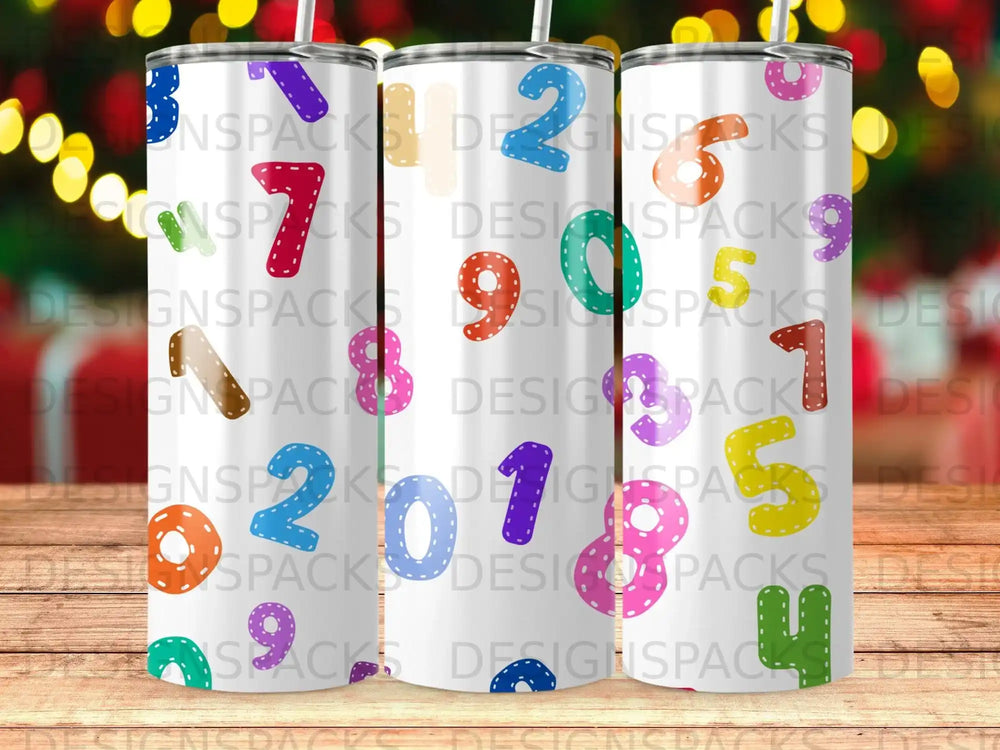 Colorful Stitched Numbers Playful Pattern Tumbler product type
