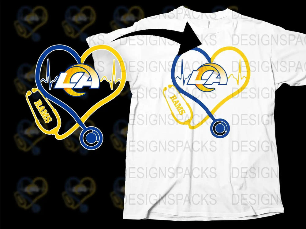LA Rams Heartbeat Design T-Shirt, Sports Team Love Graphic, Casual Fan Apparel, Unique Gift Idea