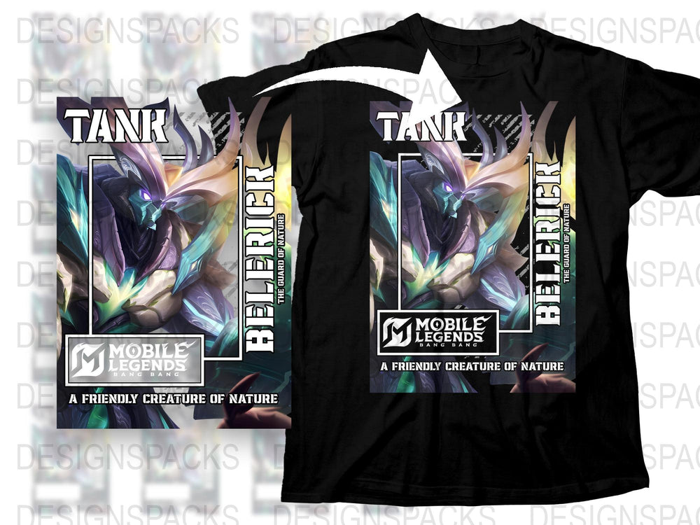 Mobile Legends Tank Belerick Graphic T-Shirt, Cool Gaming Apparel, Unisex Black Tee