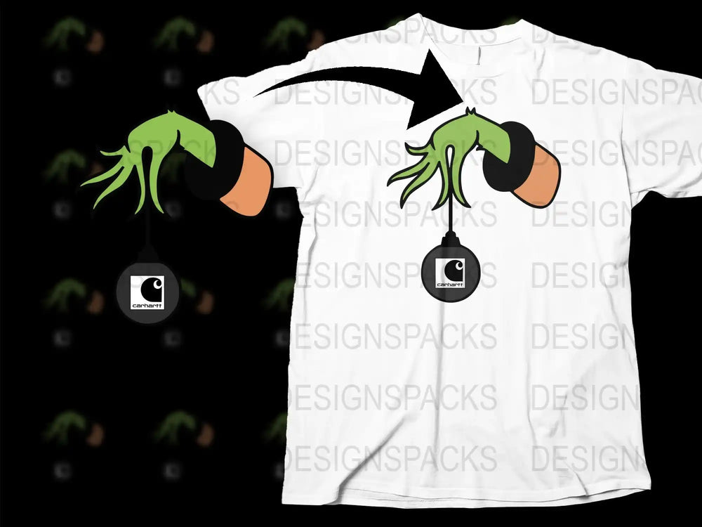 Unique White T-Shirt with Green Monster Hands Graphic, Unisex Casual Tee