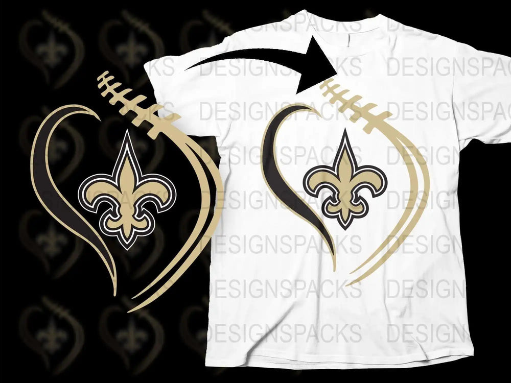 New Orleans Football Team T-Shirt, Gold Heart Fleur-de-Lis Design, Sports Fan Apparel, Unisex White Tee