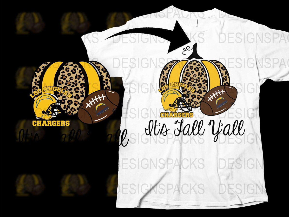 Los Angeles Chargers Football T-Shirt, Leopard Print Design, It's Fall Y'all, Sports Fan Apparel