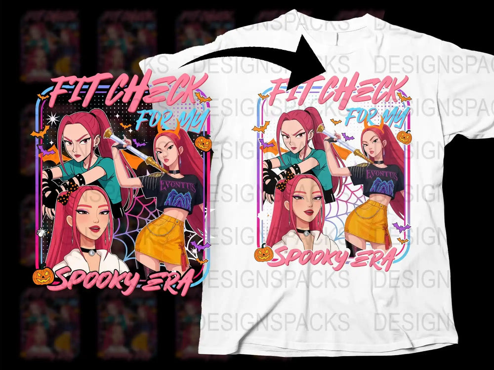 Trendy Spooky Girl T-Shirt, Fetch Check Fun, Bold Graphic Tee, Urban Style Top, Colorful Fashion Shirt