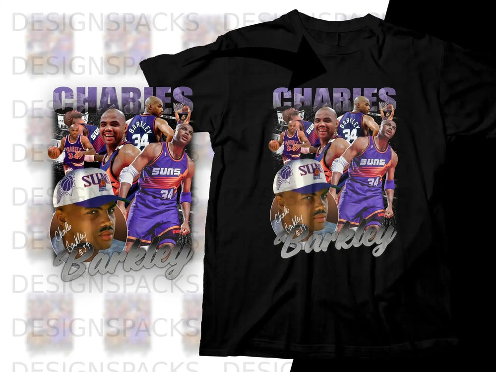 Charles Barkley Suns #34 graphic t-shirt with multiple prints.