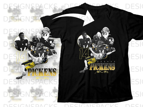 George Pickens #14 Pittsburgh Steelers t-shirt with multiple player images.
