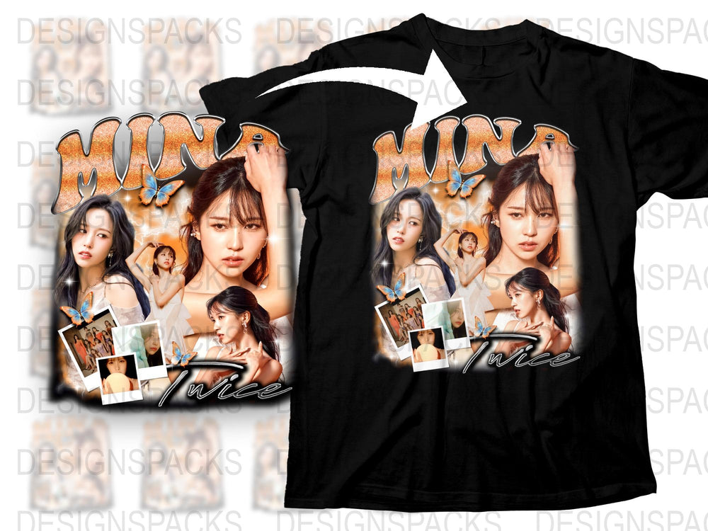 Twice Band Graphic T-Shirt, K-Pop Music Fan Tee, Stylish Black Shirt with Idol Images, Trendy Pop Culture Apparel