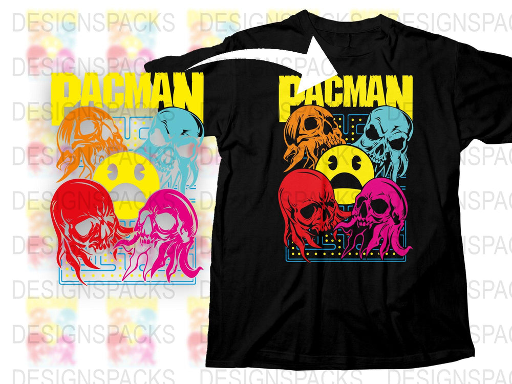 Retro Pacman Inspired T-Shirt, Colorful Ghosts Design, Vintage Arcade Game Tee, Unisex Graphic Shirt