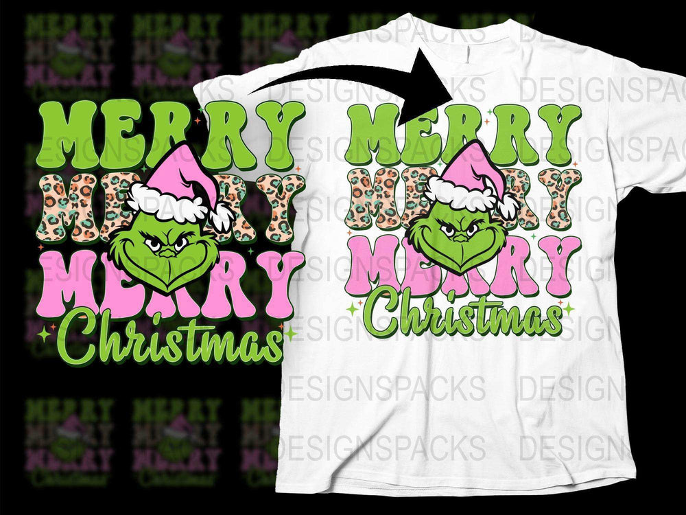 Merry Grinch Christmas T-Shirt, Funny Holiday Tee, Leopard Print Santa Hat, Festive Family Apparel