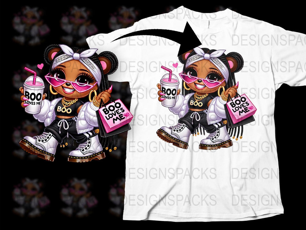 Cute Cartoon Girl T-Shirt, Boo Loves Me Graphic Tee, Kids Halloween Fashion, Fun Character Shirt for Children