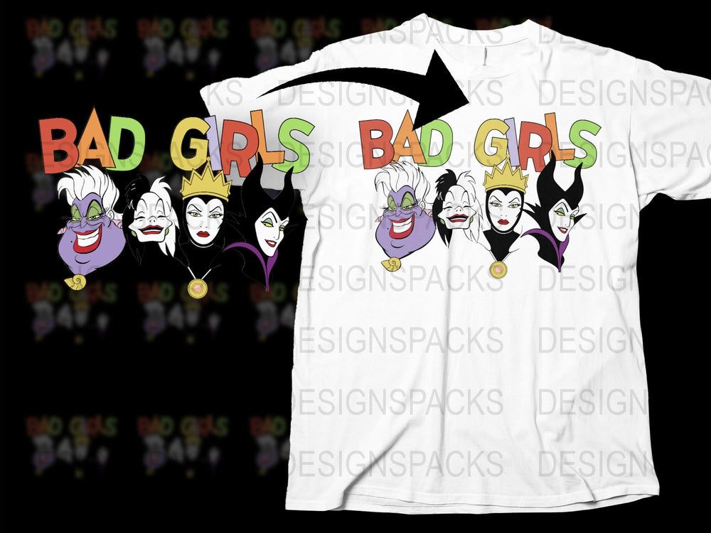 Bad Girls Disney Villains T-Shirt, Maleficent Ursula Evil Queen Graphic Tee, Unique Gift Idea