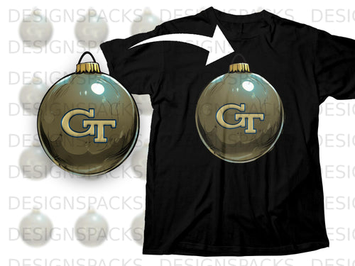 Black t-shirt featuring a Georgia Tech GT logo ornament design.