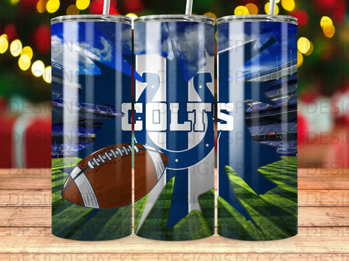 Indianapolis Colts football with stadium background on a tumbler.