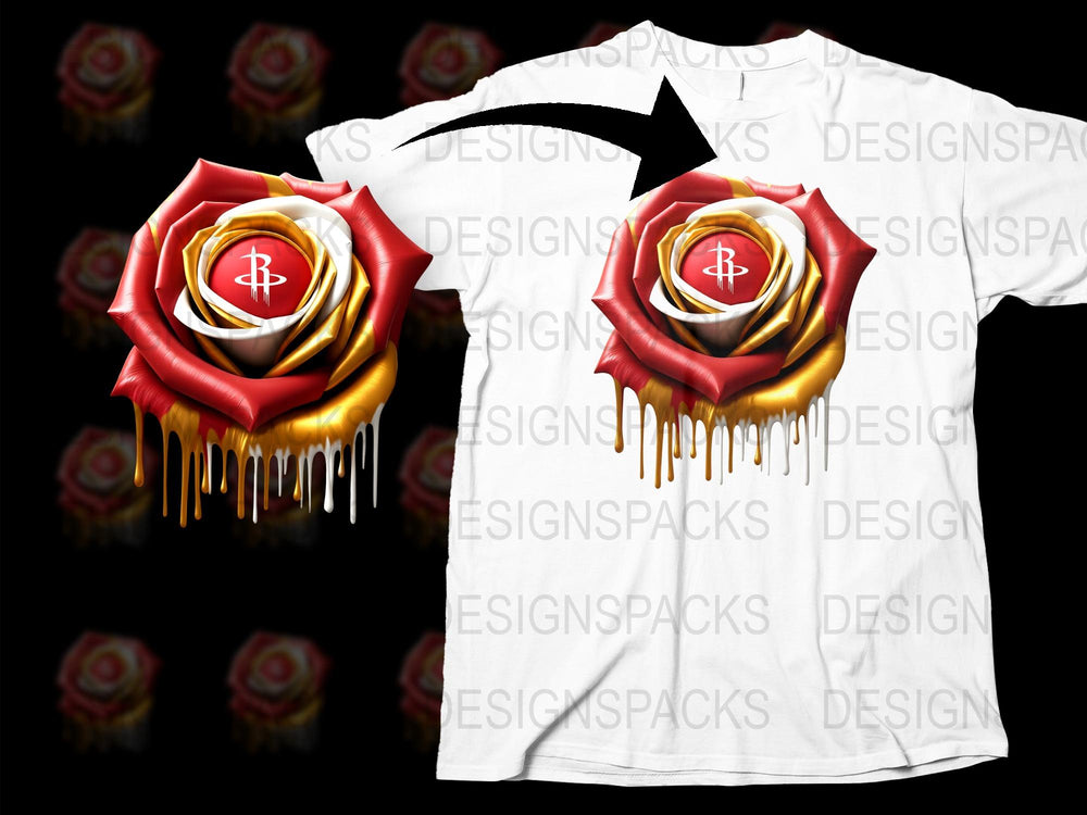 Unique Dripping Rose T-Shirt, Red and Gold Floral Design Tee, Stylish Unisex Streetwear Top, Trendy Graphic Print Shirt for All