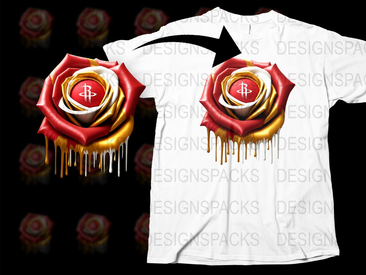 Unique Dripping Rose T-Shirt, Red and Gold Floral Design Tee, Stylish Unisex Streetwear Top, Trendy Graphic Print Shirt for All