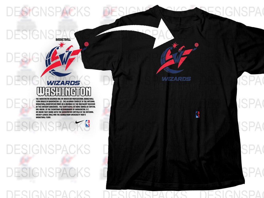 Washington Wizards Graphic T-Shirt, NBA Fan Apparel, Black Sports Tee, Basketball Team Shirt
