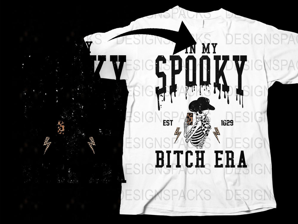 Spooky Bitch Era T-Shirt, Halloween Graphic Tee, Skull Dripping Paint Design, Trendy Urban Streetwear, Unisex Fashion Shirt