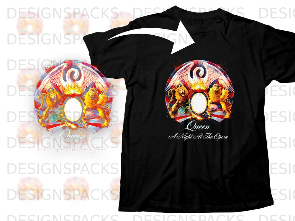 Black t-shirt featuring the Queen "A Night at the Opera" album cover design.