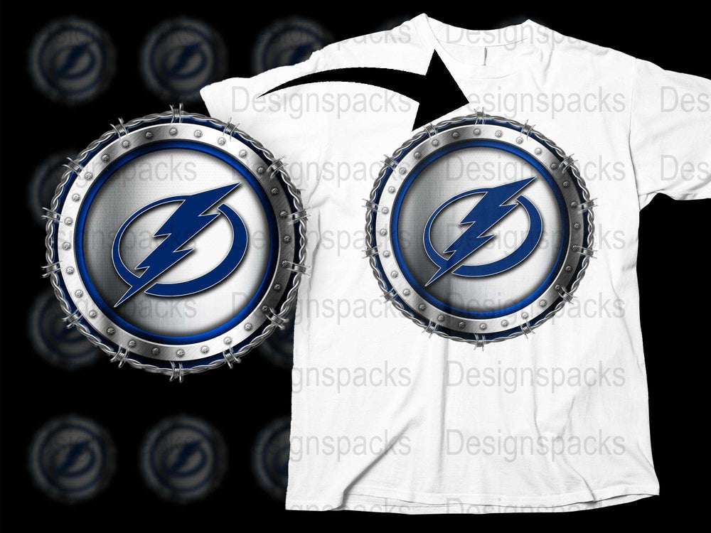 Tampa Bay Lightning Logo T-Shirt, Drum Design, Blue and White Sports Tee, Riveted Graphic, Unisex Fit