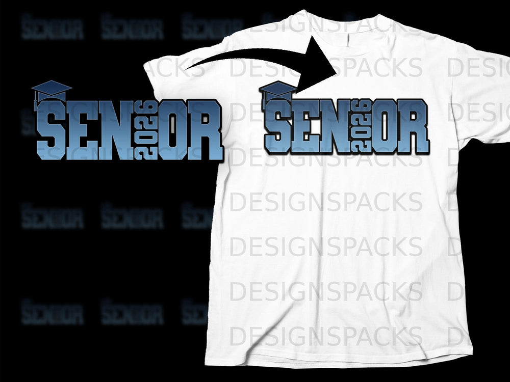 White t-shirt with 2026 Senior graphic featuring graduation cap.