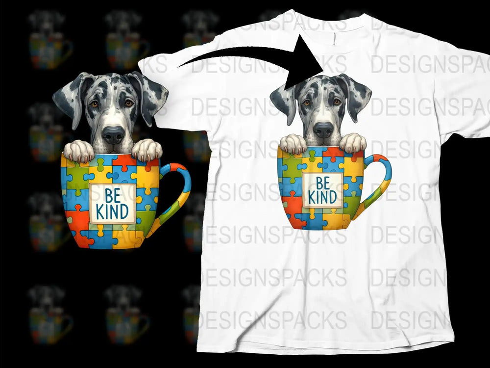 Be Kind Puzzle Dog Graphic T-Shirt, Colorful Autism Awareness Tee, Unisex Pet Lover Gift