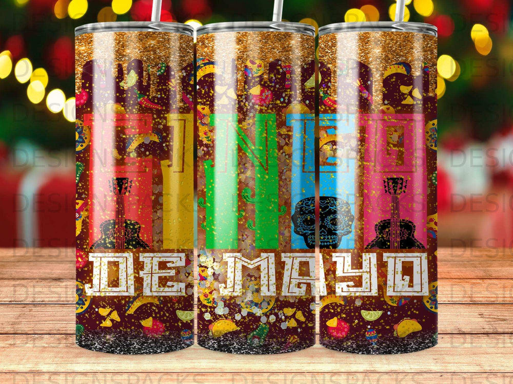 "Cinco de Mayo tumbler wrap with festive glitter and skull designs."