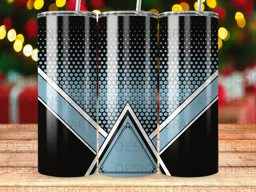 Modern Black Blue Geometric Pattern Dots Stripes tumbler