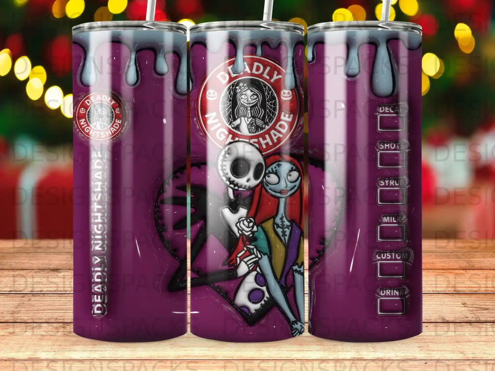 Tumbler with Jack Skellington and Sally from The Nightmare Before Christmas.