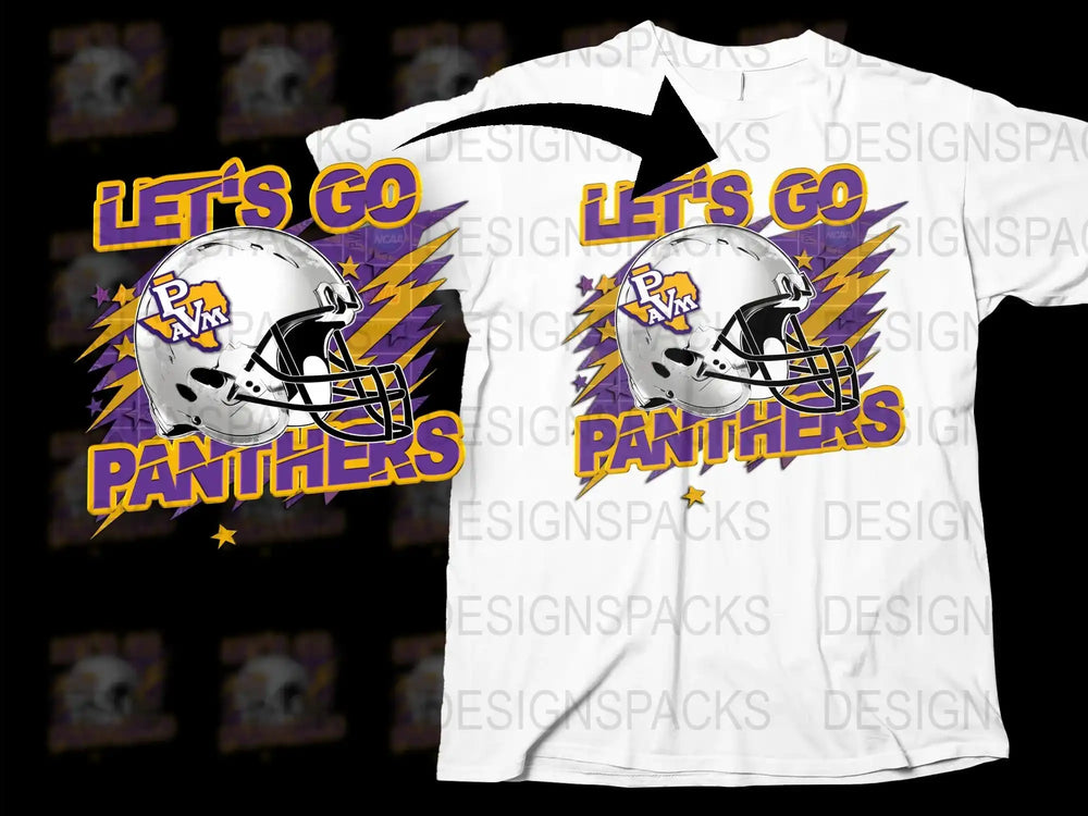 Let's Go Panthers Football Graphic T-Shirt, Purple and White Team Spirit Tee, Sports Fan Apparel