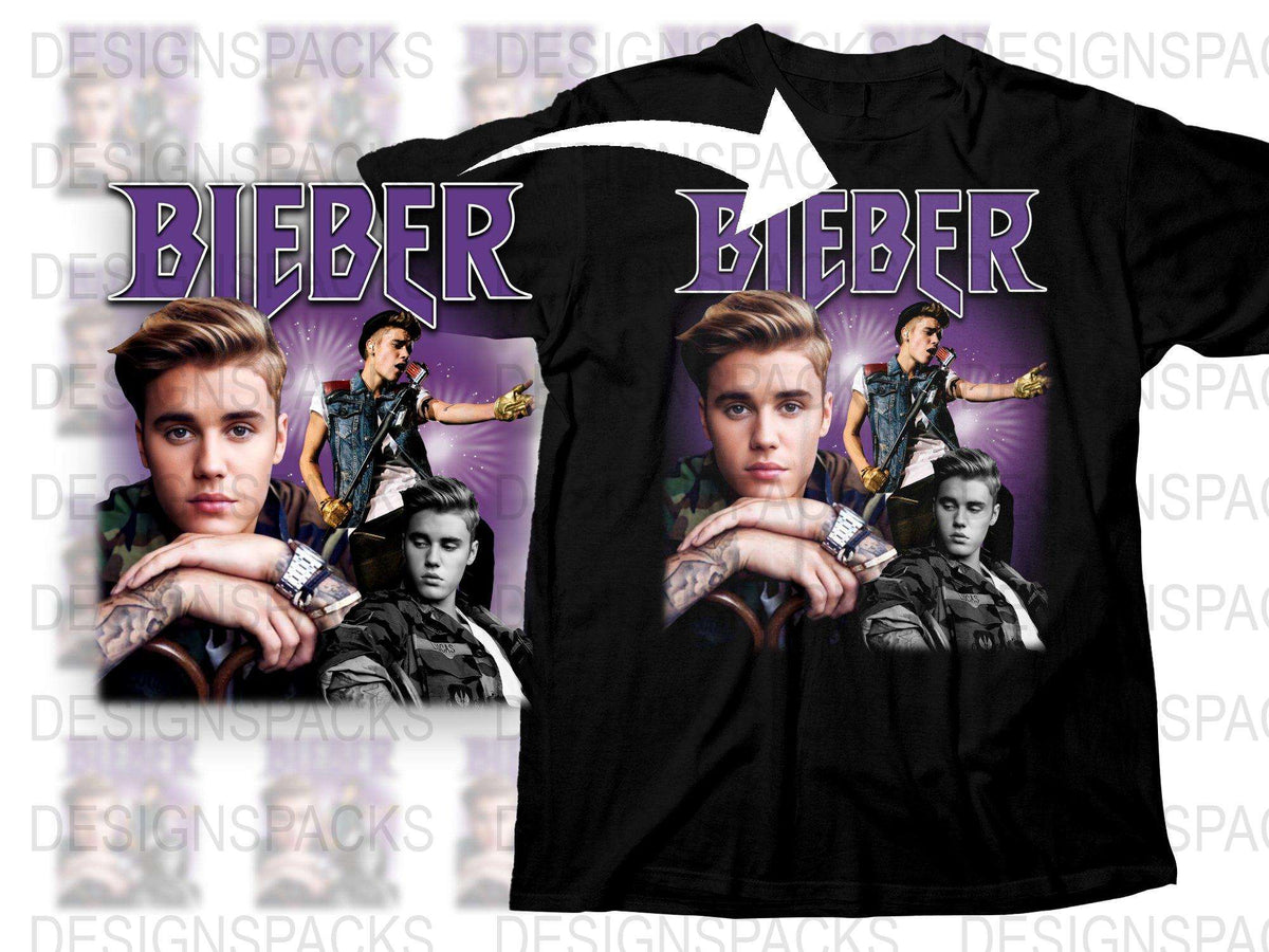 Justin Bieber Graphic T-Shirt, Pop Music Icon Tee, Fan Apparel, Gift Idea, Black Cotton Shirt with Multiple Poses