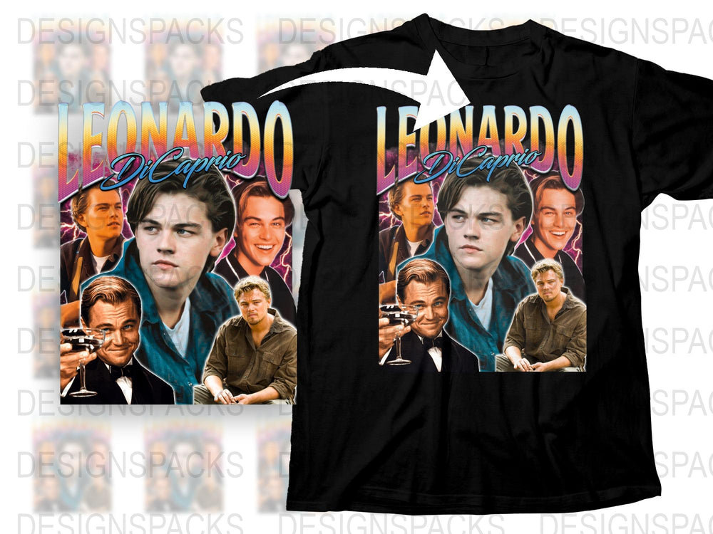 Leonardo DiCaprio Vintage T-Shirt, 90s Movie Star Graphic Tee, Retro Actor Fan Gift, Unisex Black Cotton Shirt