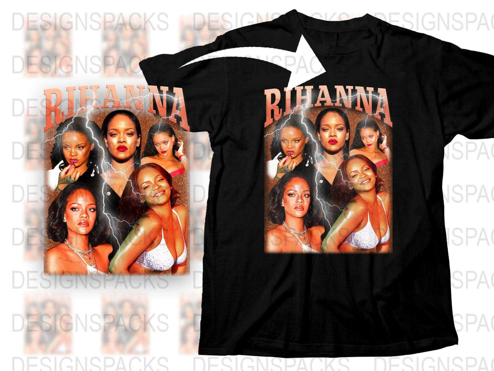 Rihanna Collage Black T-Shirt, Trendy Pop Star Design, Music Fan Merch, Gift for Her, Unique Celebrity Graphic Tee