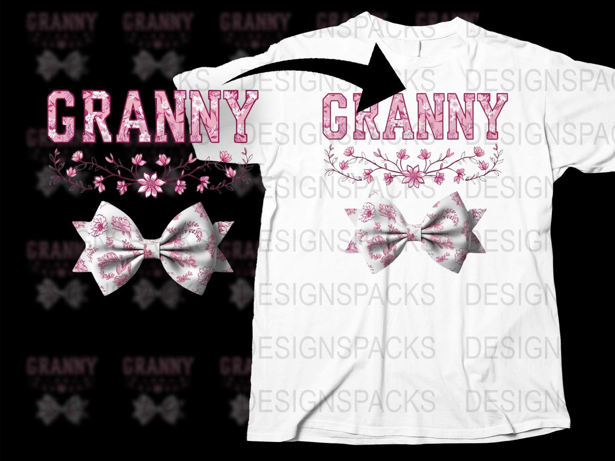 Granny T-Shirt Floral Design, Pink Blossoms Graphic Tee, Family Reunion Apparel, Gift for Grandmother