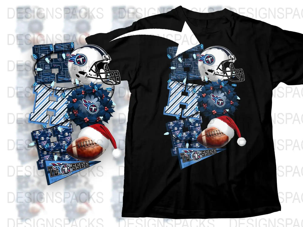 Tennessee Titans Football Helmet Holiday Design Graphic T-Shirt, Sports Fan Apparel, Festive Christmas Gift