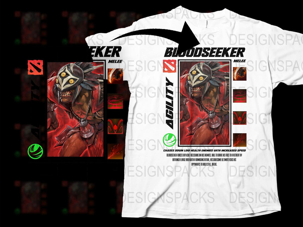 Bloodseeker Graphic T-Shirt Dota 2 Inspired Gaming Apparel, Red and White Cotton Tee, Unisex Fashion Clothing, Fan Art Merchandise