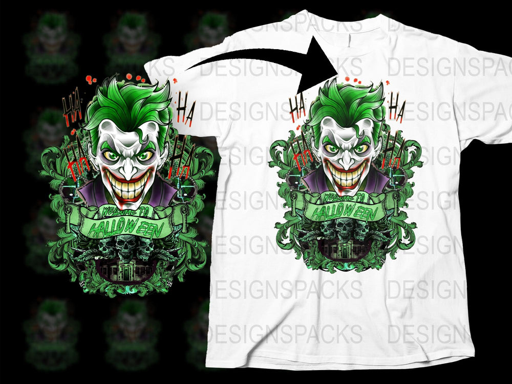 Halloween Joker T-Shirt, Spooky Clown Graphic Tee, Green and White, Men's Horror Shirt, Unique October Apparel