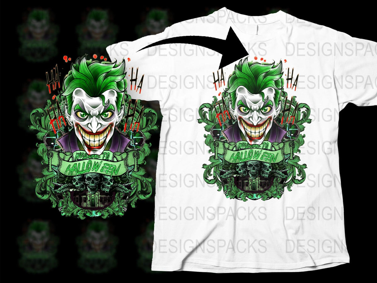 Halloween Joker T-Shirt, Spooky Clown Graphic Tee, Green and White, Men's Horror Shirt, Unique October Apparel