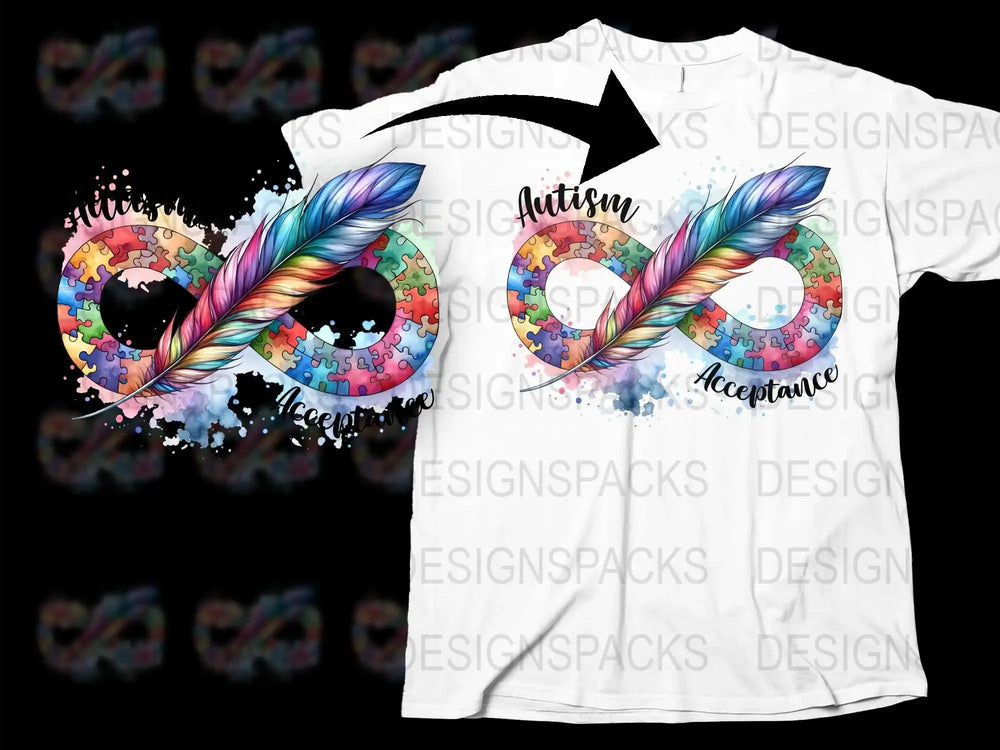 Autism Awareness T-Shirt Colorful Puzzle Pieces Feather Design Acceptance Graphic Tee