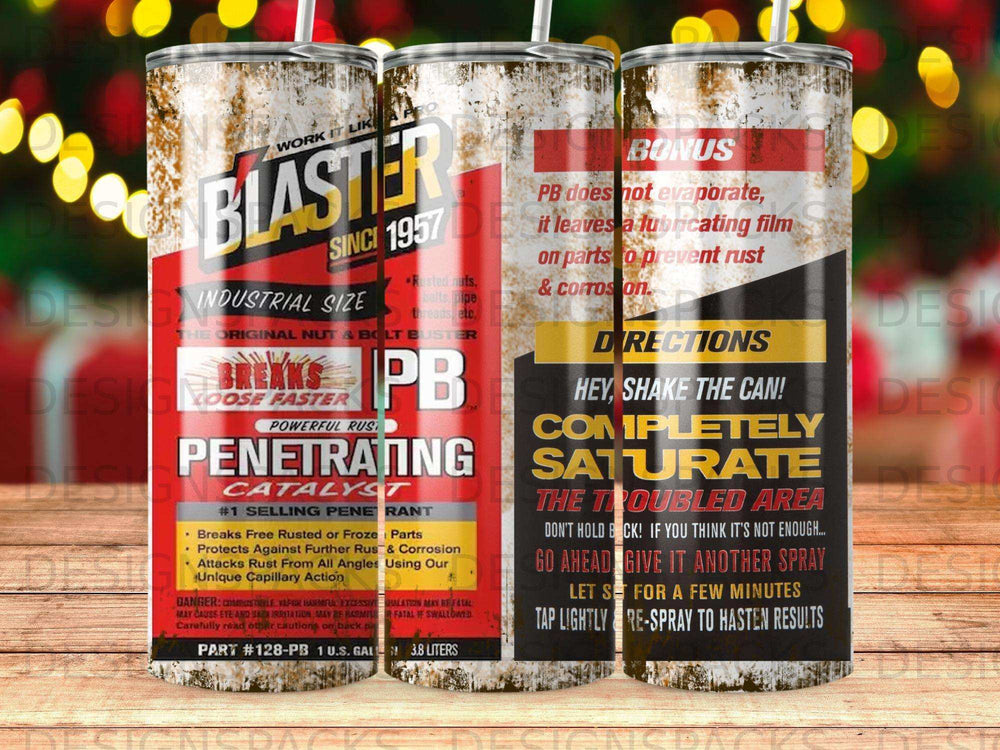 Blaster Industrial Size penetrating lubricant can with directions and benefits text.