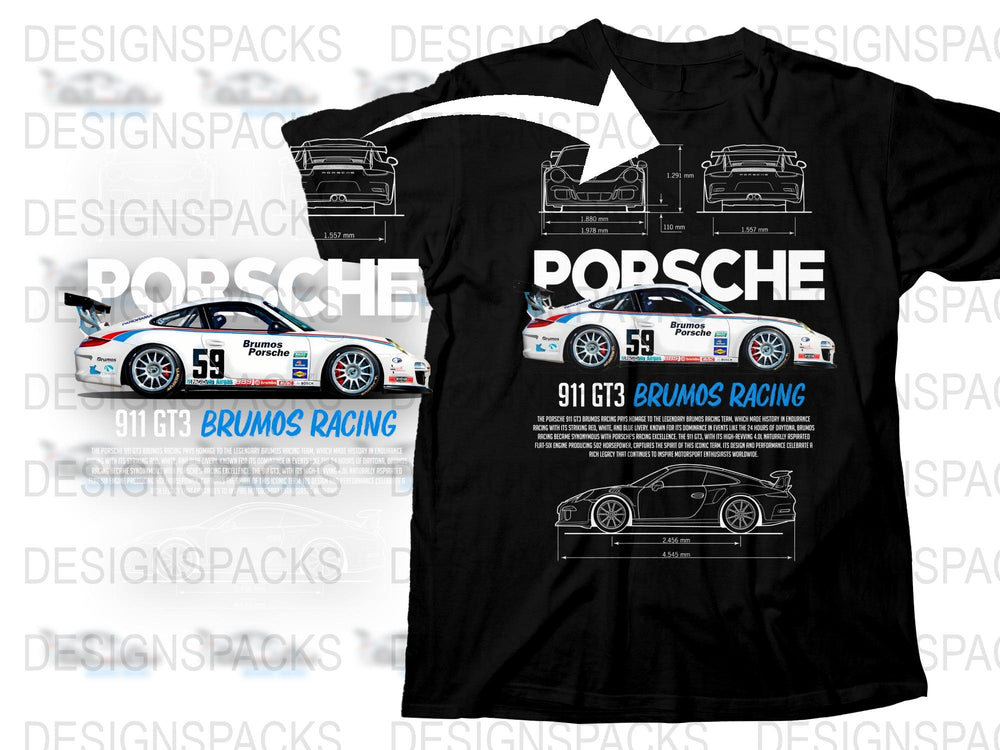 Porsche 911 GT3 Brumos Racing T-Shirt, Motorsport Car Enthusiast Tee, Graphic Racing Shirt, Auto Fan Gift