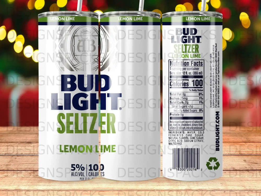 Bud Light Seltzer Lemon Lime can with nutritional information.