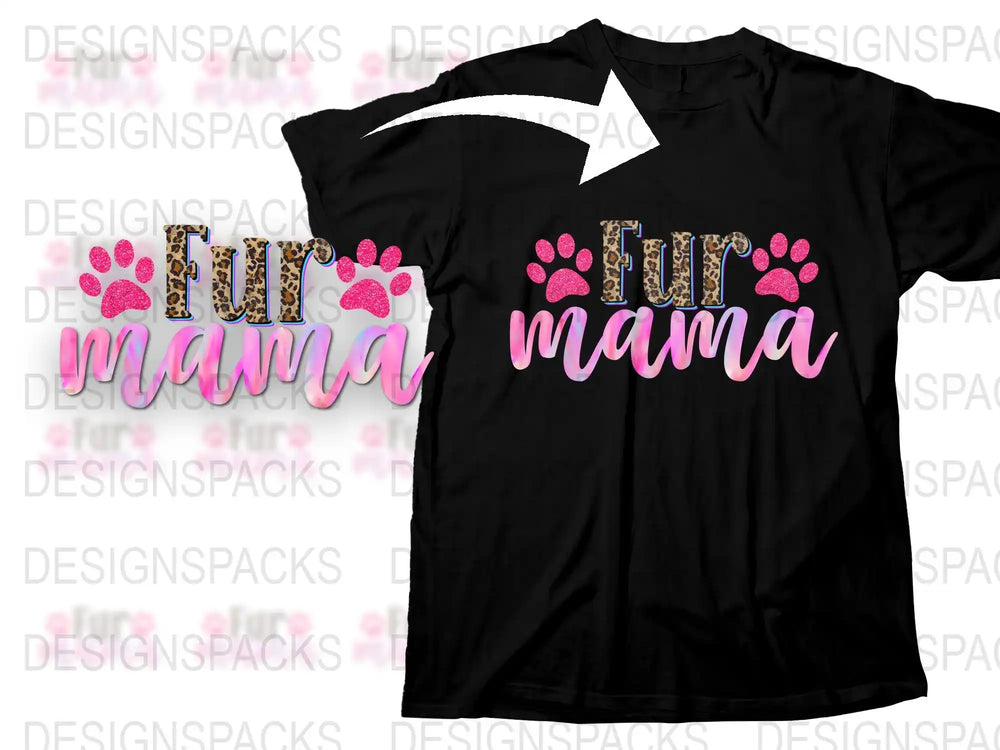 Fur Mama T-Shirt, Leopard Print Pink Letters, Cute Dog Paw Graphics, Pet Lover Gift, Women's Fashion Tee