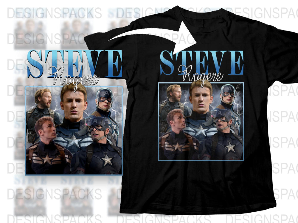 Steve Rogers Graphic T-Shirt, Multiple Images, Captain America Fan Merch, Superhero Tee, Film Inspired, Unisex Apparel, Casual Wear