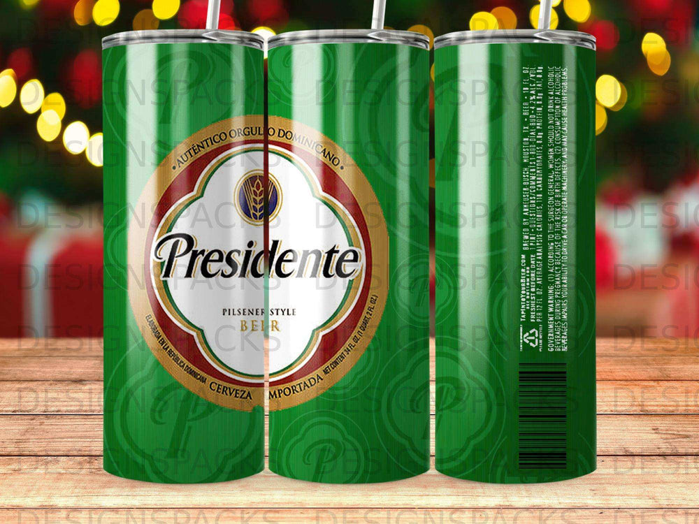 Presidente Pilsener Style beer can with Dominican Republic branding.