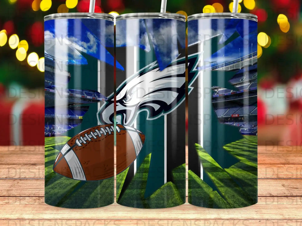 Philadelphia Eagles football stadium and logo on a tumbler.