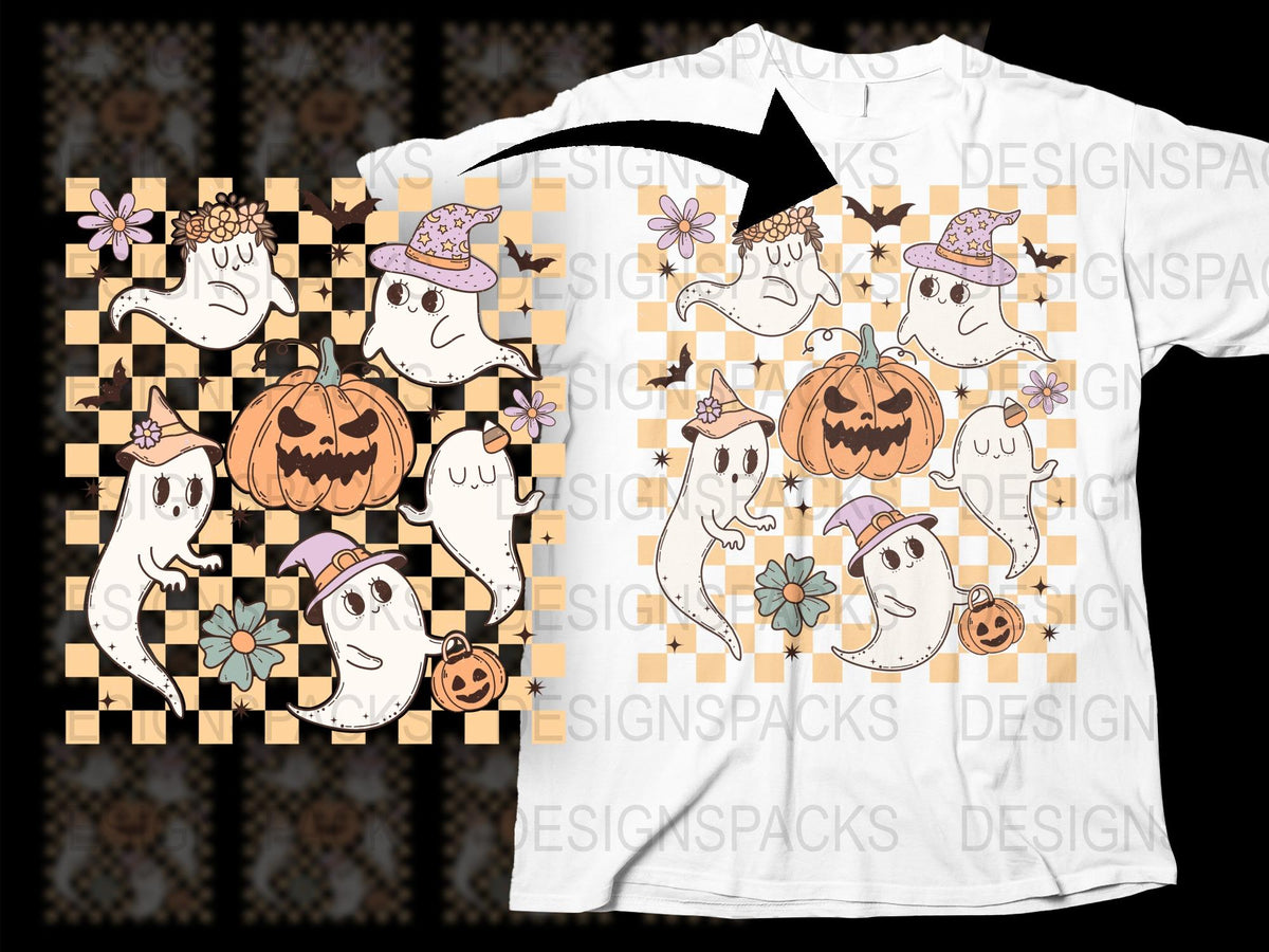 Cute Ghost and Pumpkin Halloween T-Shirt, Spooky Cartoon Graphic Tee, Unisex Fall Festival Apparel