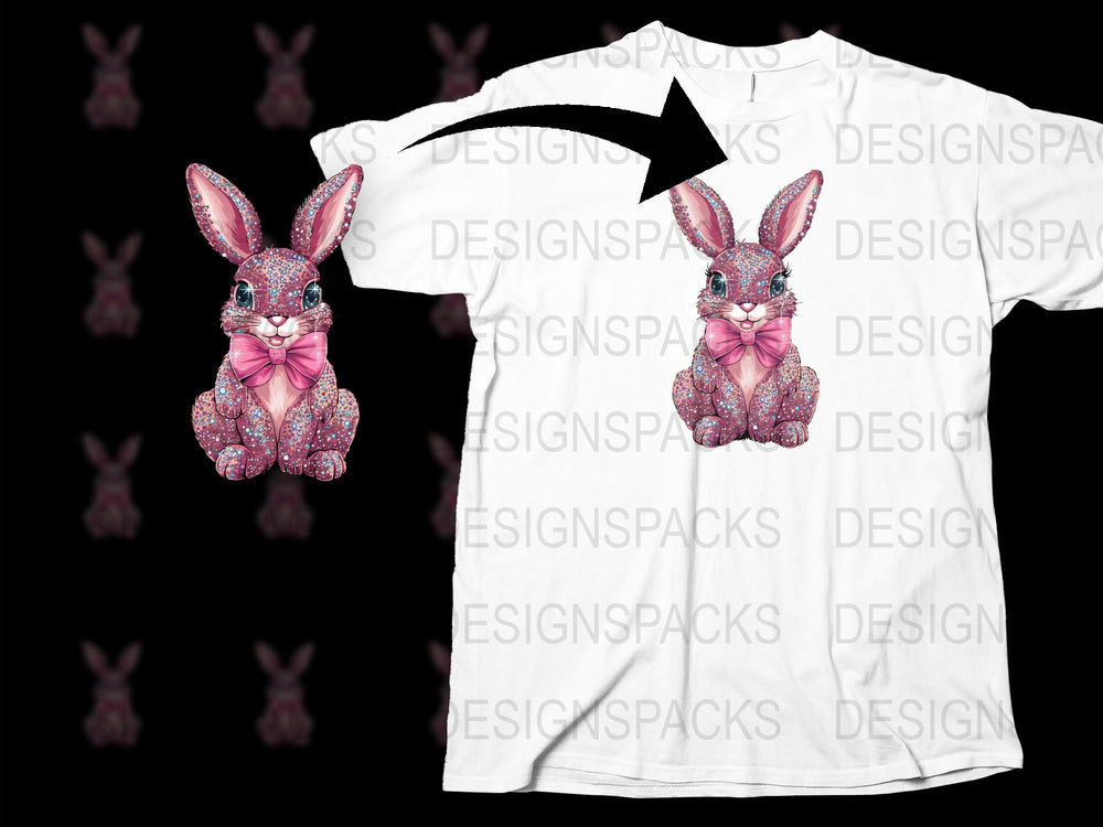 Whimsical Pink Glitter Bunny T-Shirt, Cute Animal Graphic Tee, Spring Fashion Top for All Ages