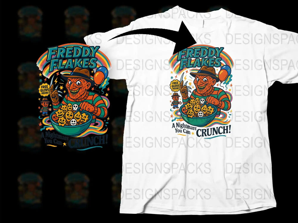 Freddy Flakes Graphic T-Shirt, Vintage Cartoon Tiger, Colorful Cereal Design, Unisex Cotton Tee, Retro Style, Unique Casual Wear