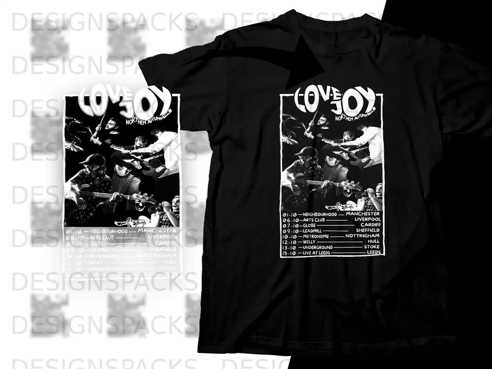 Black t-shirt with "Lovejoy Northern Autumn Tour" text and concert dates.