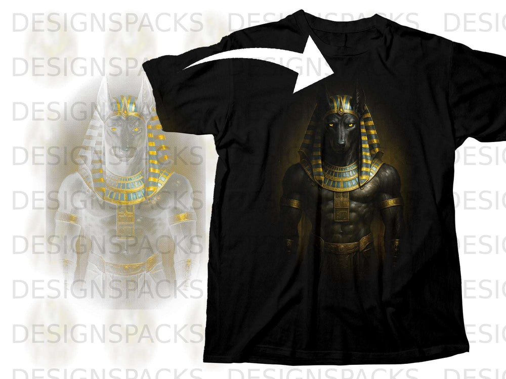 Black t-shirt with a graphic of Anubis, the jackal-headed Egyptian god.