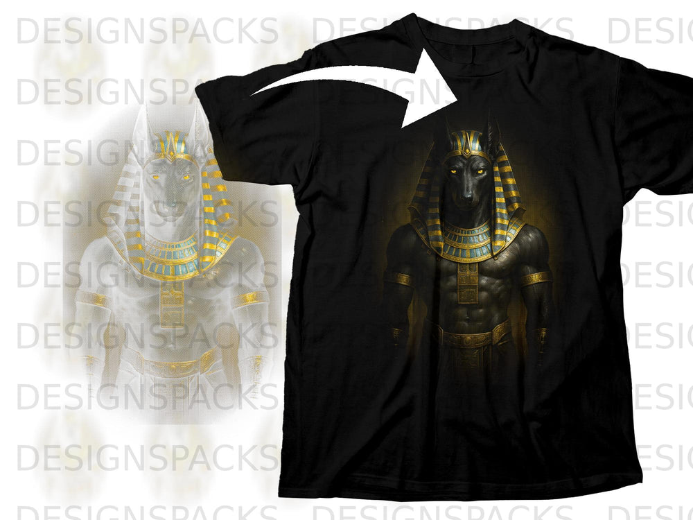 Black t-shirt with a graphic of Anubis, the jackal-headed Egyptian god.
